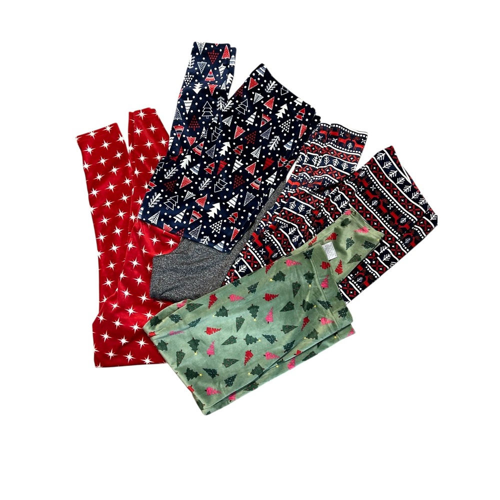 Merry Moments Christmas Leggings Lot of 5 Holiday Festive Prints‎ Multicolor XL